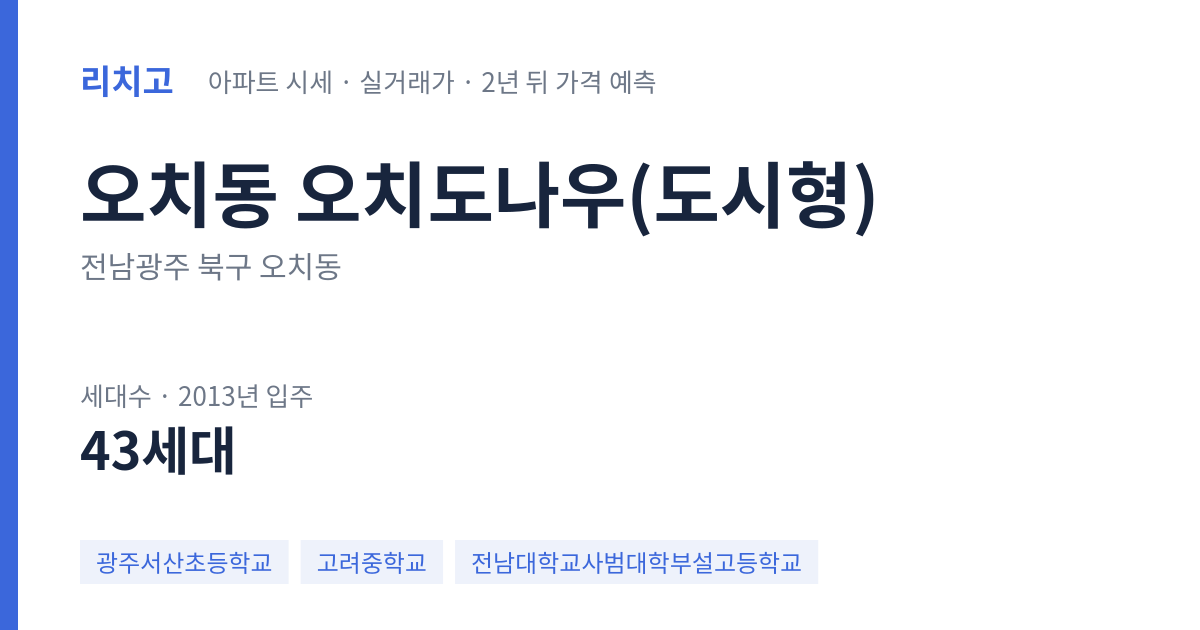 오치도나우(도시형) 아파트 요약 카드 — 대표 평형 매매·전세 시세, 세대수, 입주 연도