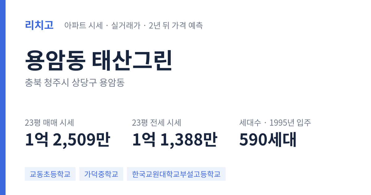 태산그린 아파트 요약 카드 — 대표 평형 매매·전세 시세, 세대수, 입주 연도