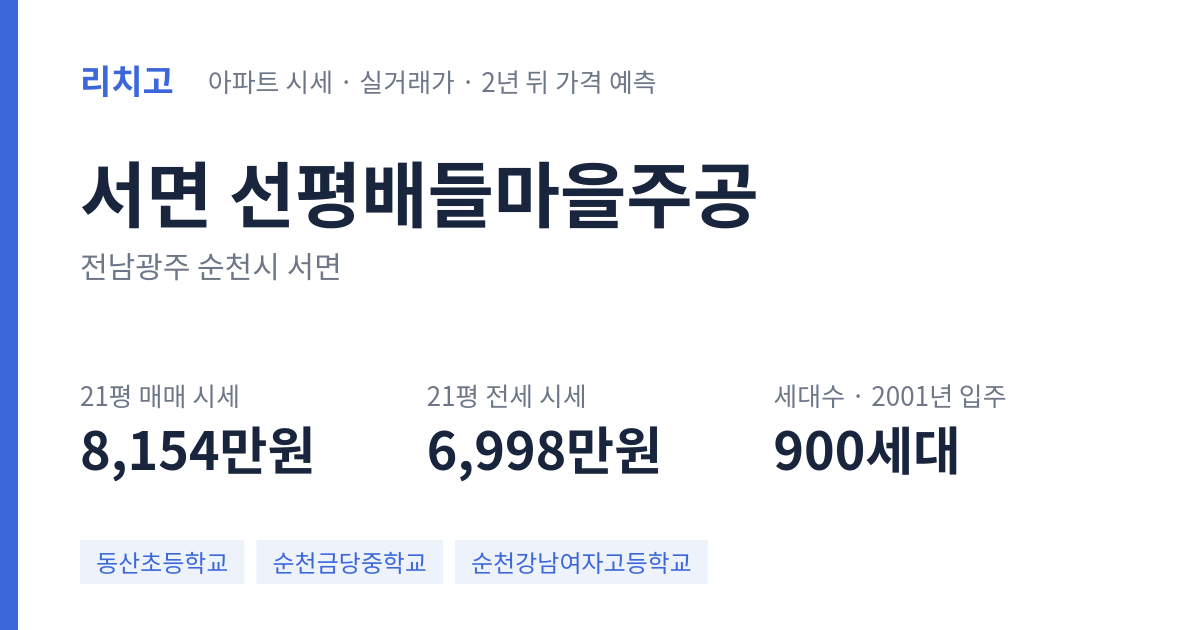 선평배들마을주공 아파트 요약 카드 — 대표 평형 매매·전세 시세, 세대수, 입주 연도