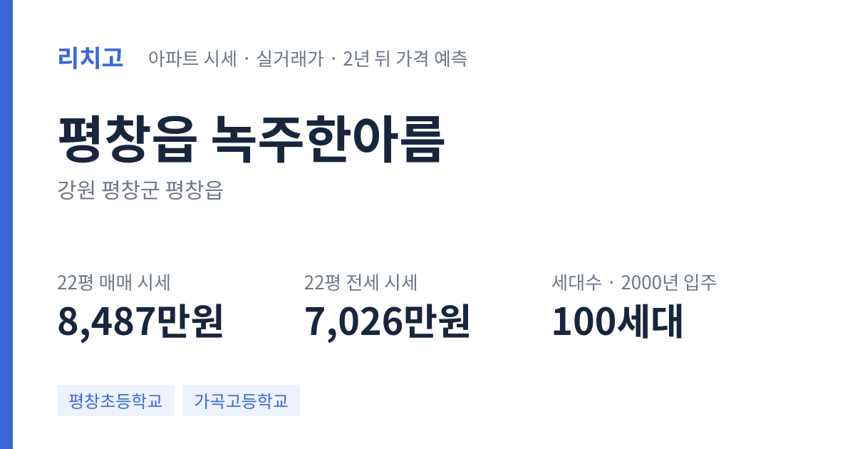 녹주한아름 아파트 요약 카드 — 대표 평형 매매·전세 시세, 세대수, 입주 연도