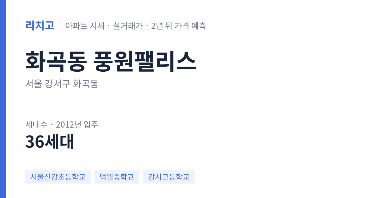 풍원팰리스 아파트 요약 카드 — 대표 평형 매매·전세 시세, 세대수, 입주 연도