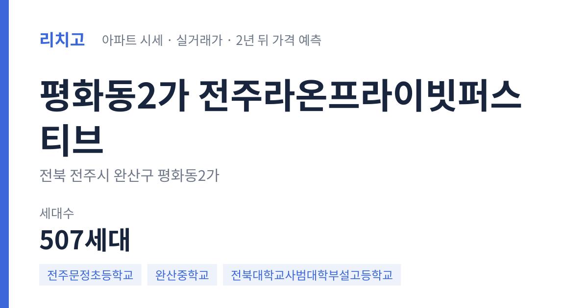 전주라온프라이빗퍼스티브 아파트 요약 카드 — 대표 평형 매매·전세 시세, 세대수, 입주 연도