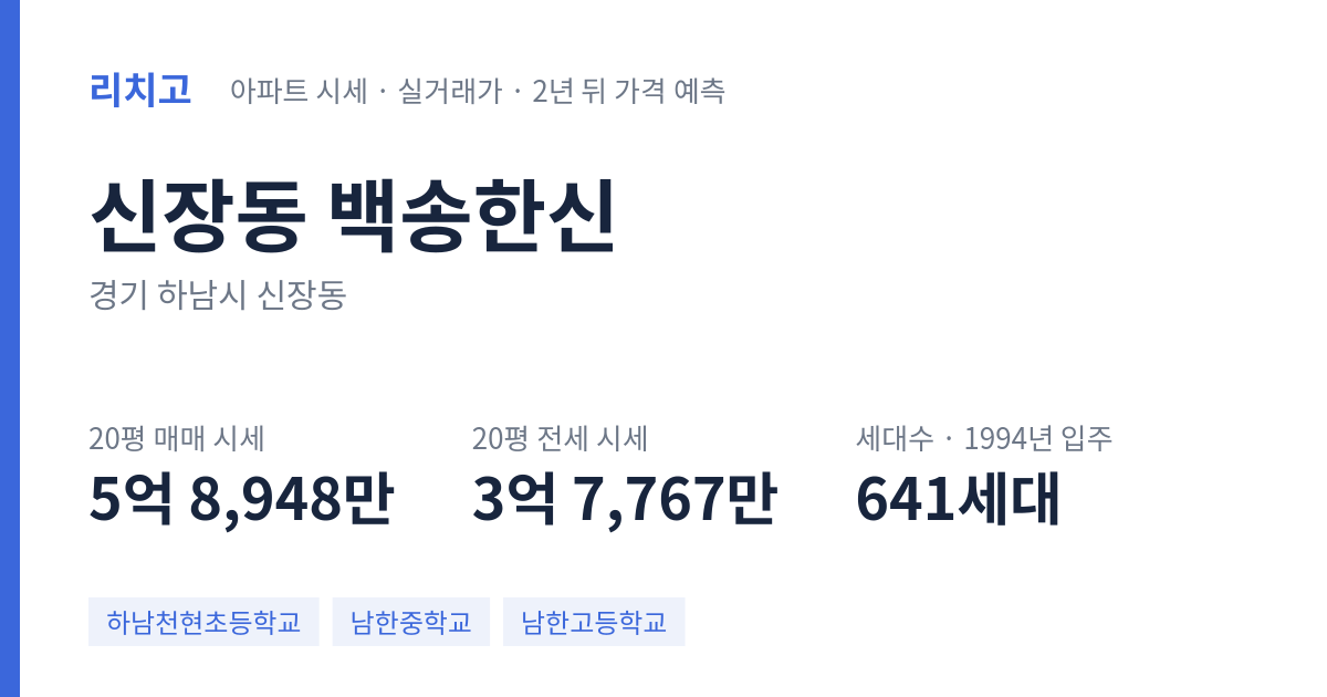 백송한신 아파트 요약 카드 — 대표 평형 매매·전세 시세, 세대수, 입주 연도