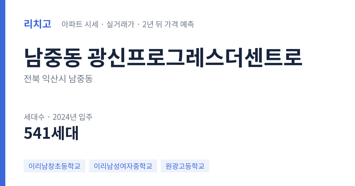 광신프로그레스더센트로 아파트 요약 카드 — 대표 평형 매매·전세 시세, 세대수, 입주 연도