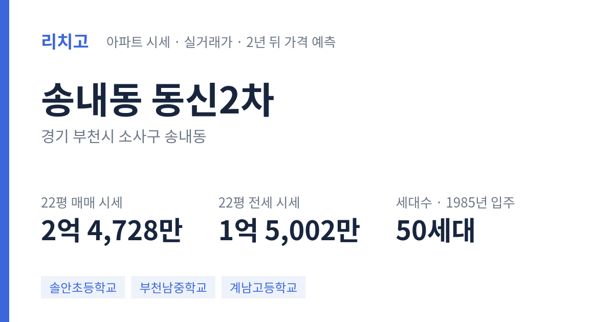 동신2차 아파트 요약 카드 — 대표 평형 매매·전세 시세, 세대수, 입주 연도