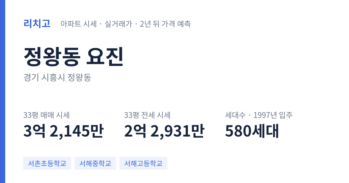 요진 아파트 요약 카드 — 대표 평형 매매·전세 시세, 세대수, 입주 연도