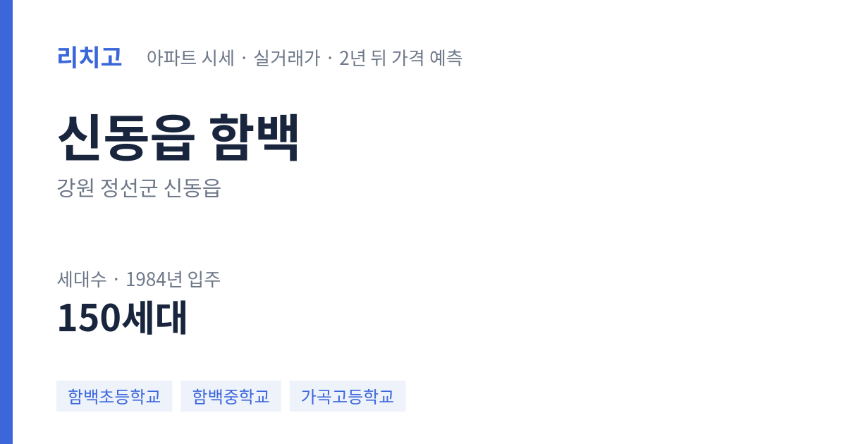 함백 아파트 요약 카드 — 대표 평형 매매·전세 시세, 세대수, 입주 연도