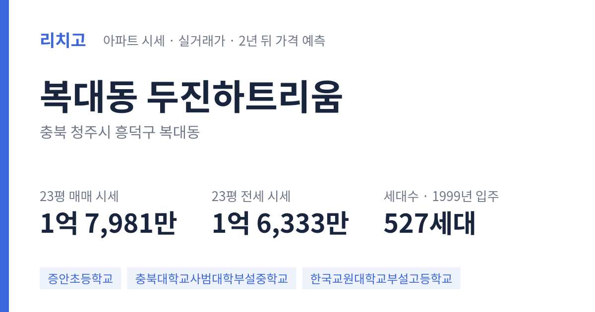 두진하트리움 아파트 요약 카드 — 대표 평형 매매·전세 시세, 세대수, 입주 연도