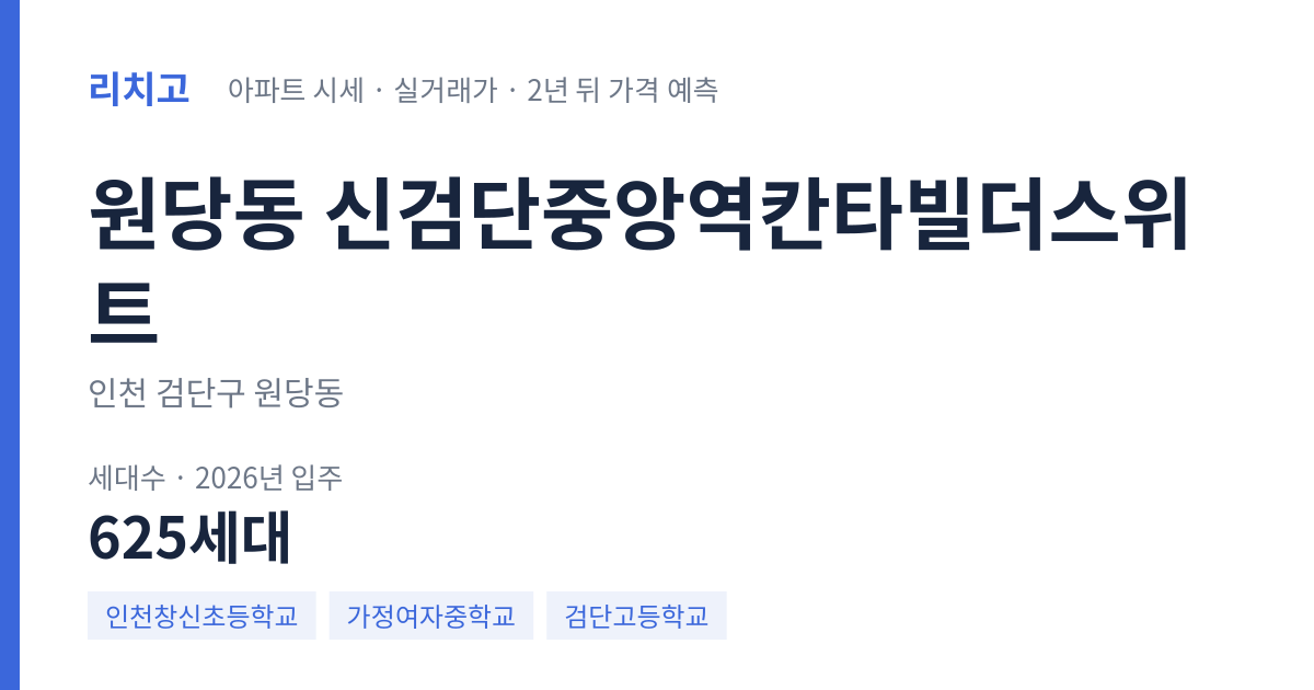 신검단중앙역칸타빌더스위트 아파트 요약 카드 — 대표 평형 매매·전세 시세, 세대수, 입주 연도