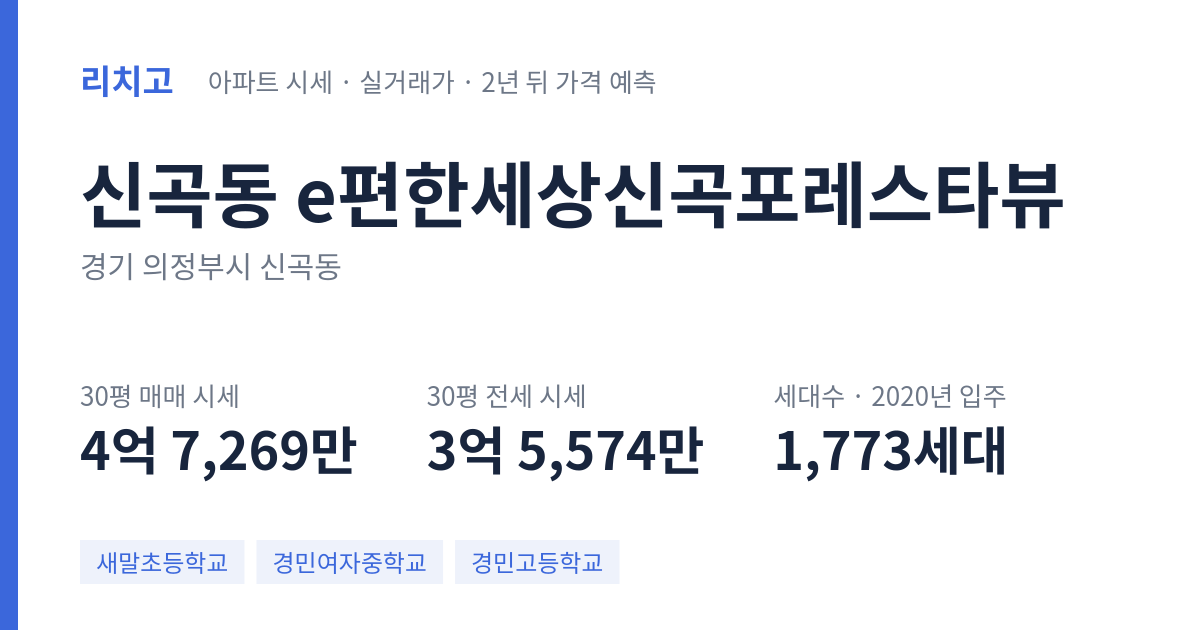 e편한세상신곡포레스타뷰 아파트 요약 카드 — 대표 평형 매매·전세 시세, 세대수, 입주 연도