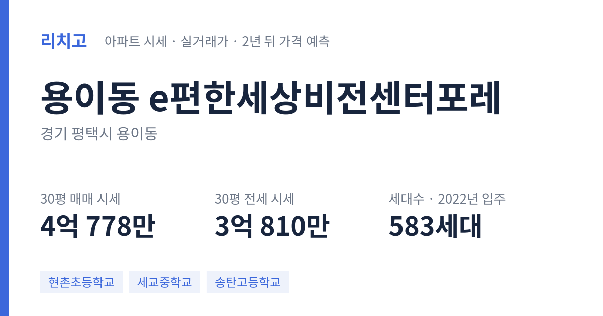 e편한세상비전센터포레 아파트 요약 카드 — 대표 평형 매매·전세 시세, 세대수, 입주 연도