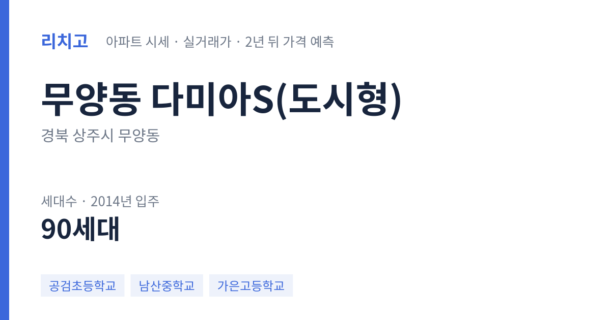 다미아S(도시형) 아파트 요약 카드 — 대표 평형 매매·전세 시세, 세대수, 입주 연도