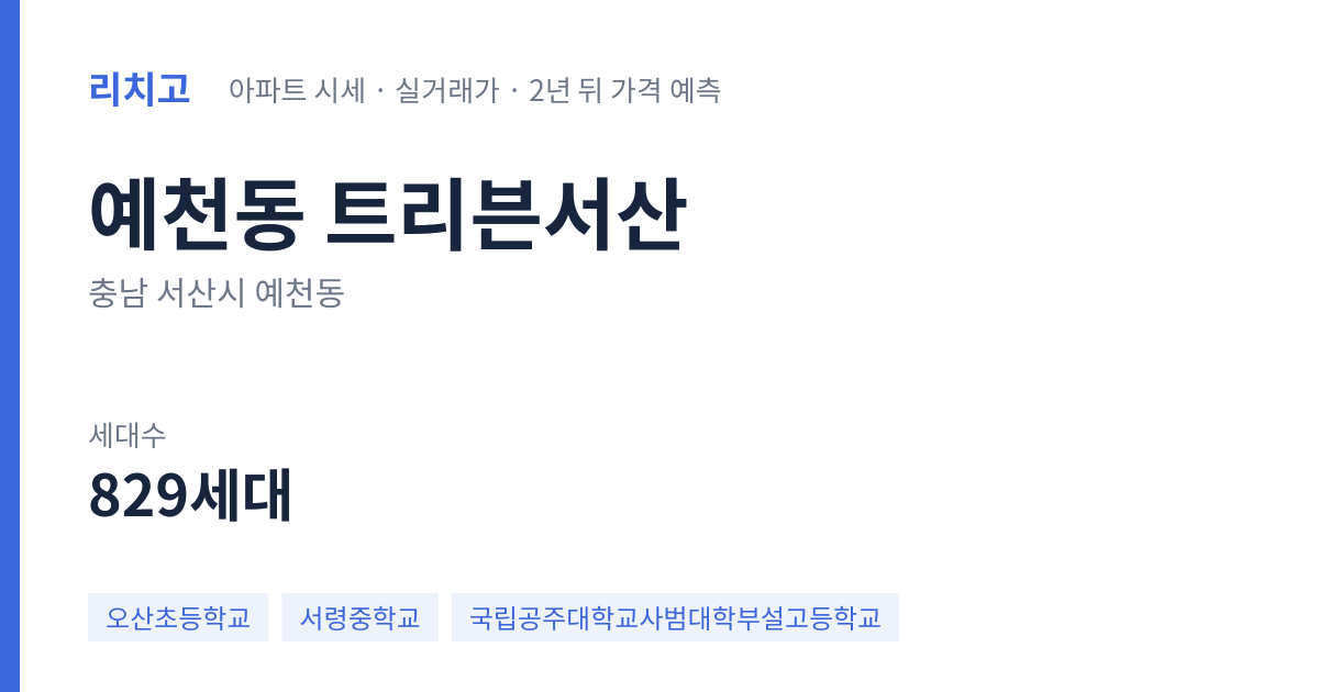 트리븐서산 아파트 요약 카드 — 대표 평형 매매·전세 시세, 세대수, 입주 연도