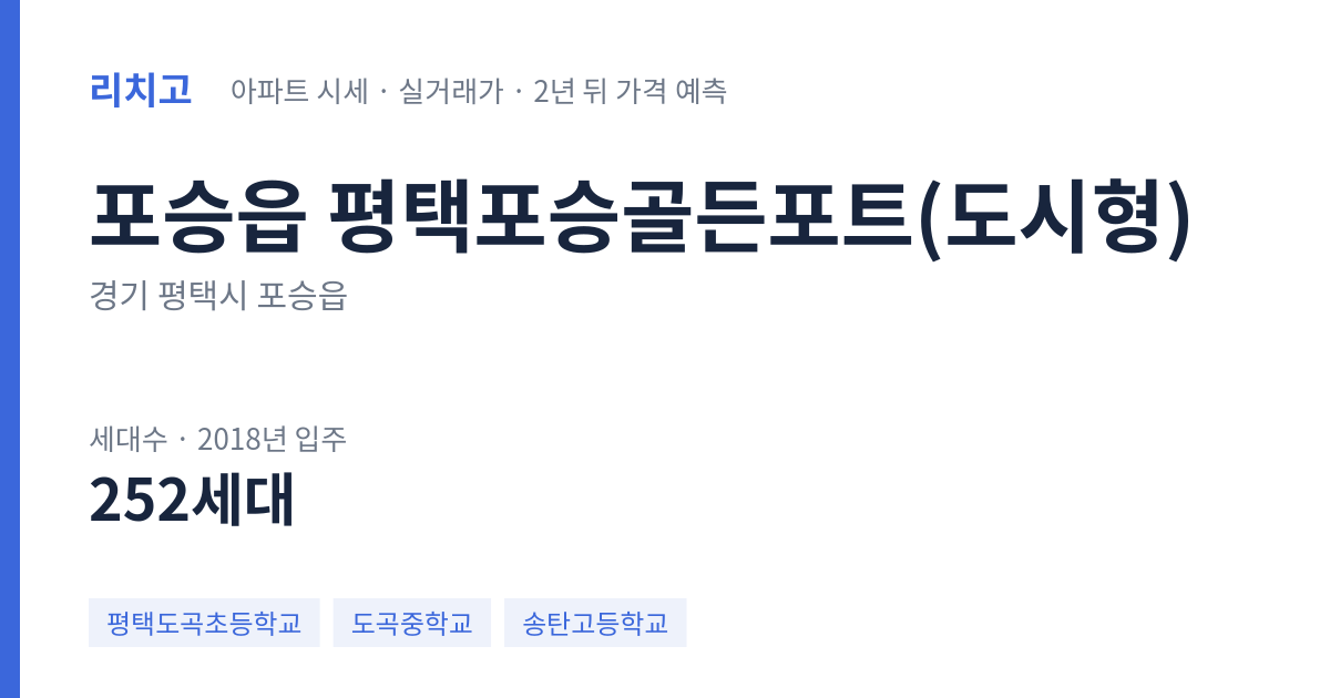 평택포승골든포트(도시형) 아파트 요약 카드 — 대표 평형 매매·전세 시세, 세대수, 입주 연도