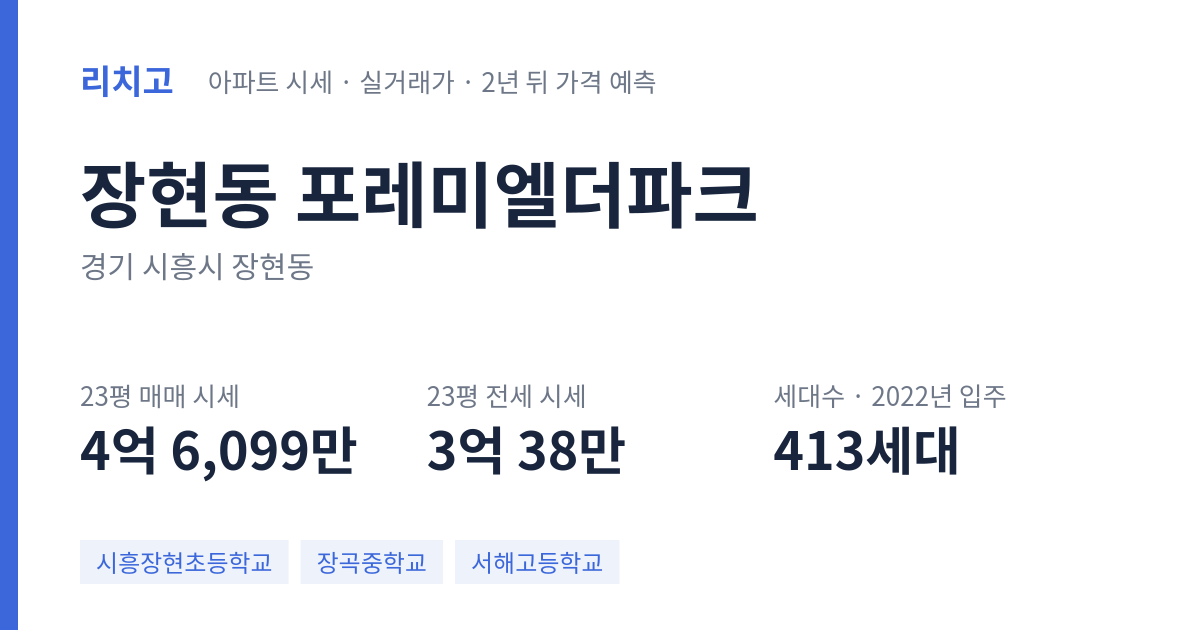 포레미엘더파크 아파트 요약 카드 — 대표 평형 매매·전세 시세, 세대수, 입주 연도