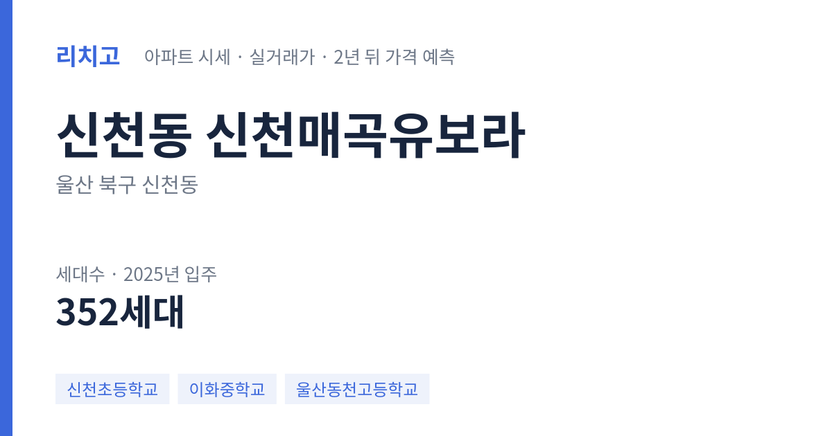 신천매곡유보라 아파트 요약 카드 — 대표 평형 매매·전세 시세, 세대수, 입주 연도