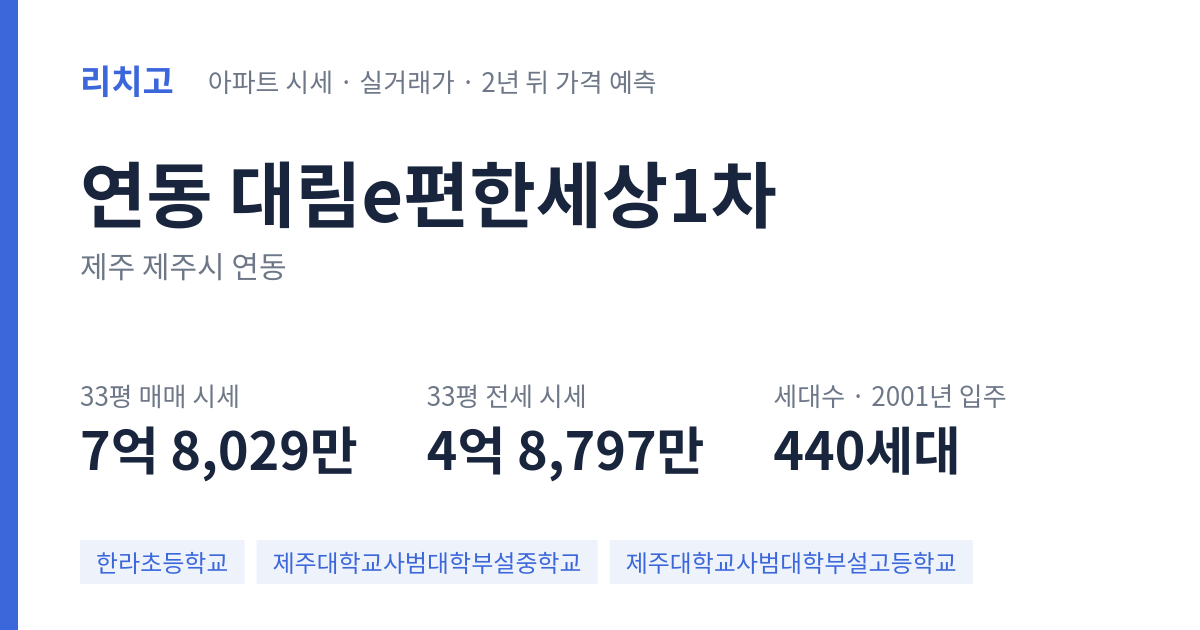 대림e편한세상1차 아파트 요약 카드 — 대표 평형 매매·전세 시세, 세대수, 입주 연도