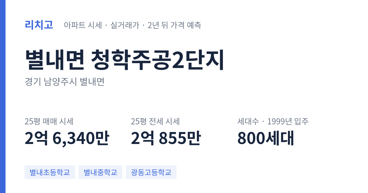 청학주공2단지 아파트 요약 카드 — 대표 평형 매매·전세 시세, 세대수, 입주 연도