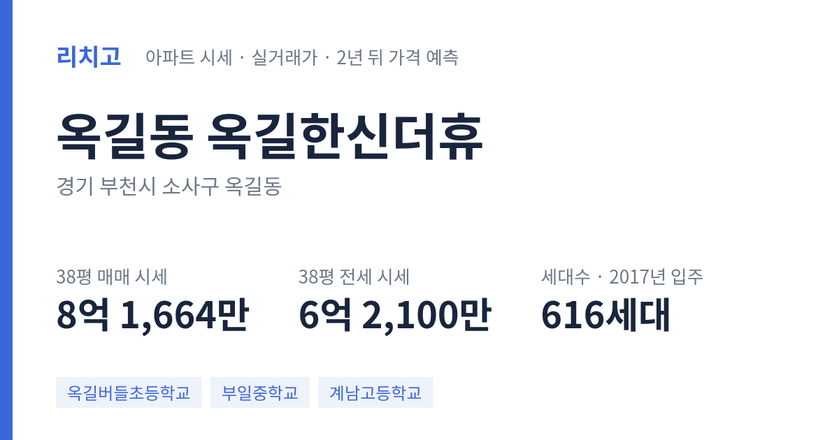 옥길한신더휴 아파트 요약 카드 — 대표 평형 매매·전세 시세, 세대수, 입주 연도
