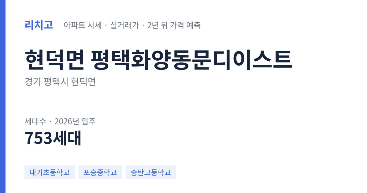 평택화양동문디이스트 아파트 요약 카드 — 대표 평형 매매·전세 시세, 세대수, 입주 연도