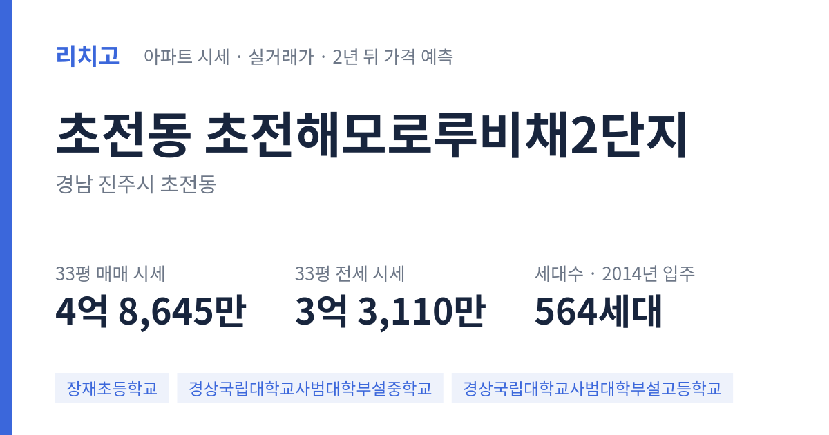 초전해모로루비채2단지 아파트 요약 카드 — 대표 평형 매매·전세 시세, 세대수, 입주 연도