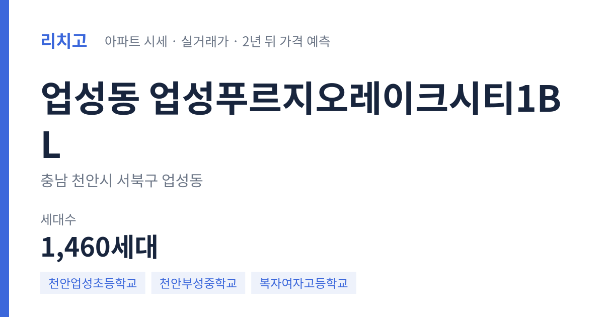 업성푸르지오레이크시티1BL 아파트 요약 카드 — 대표 평형 매매·전세 시세, 세대수, 입주 연도