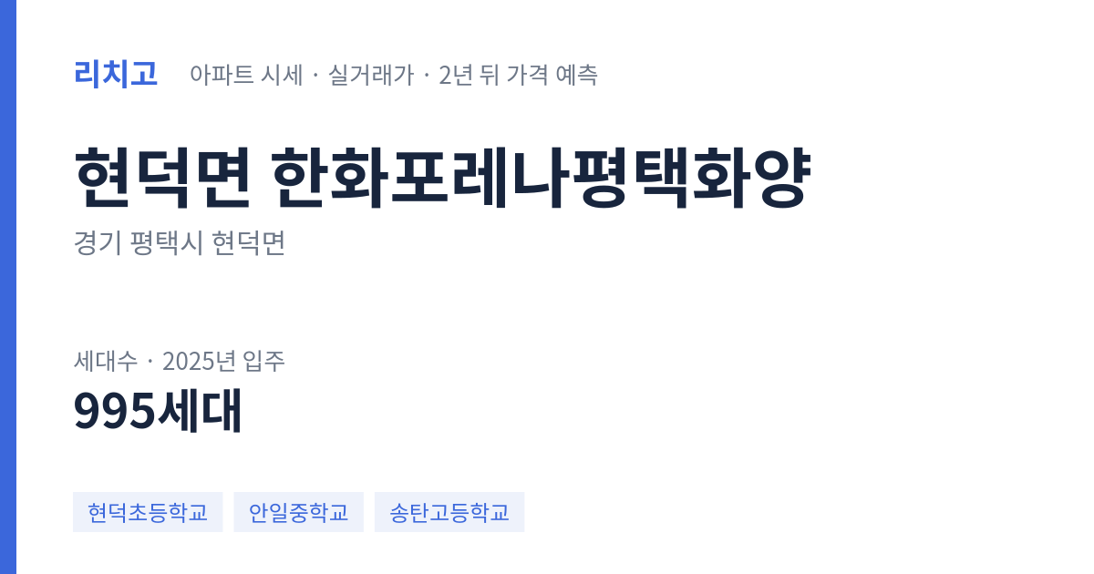 한화포레나평택화양 아파트 요약 카드 — 대표 평형 매매·전세 시세, 세대수, 입주 연도