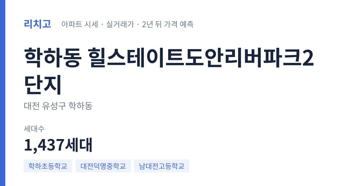 힐스테이트도안리버파크2단지 아파트 요약 카드 — 대표 평형 매매·전세 시세, 세대수, 입주 연도