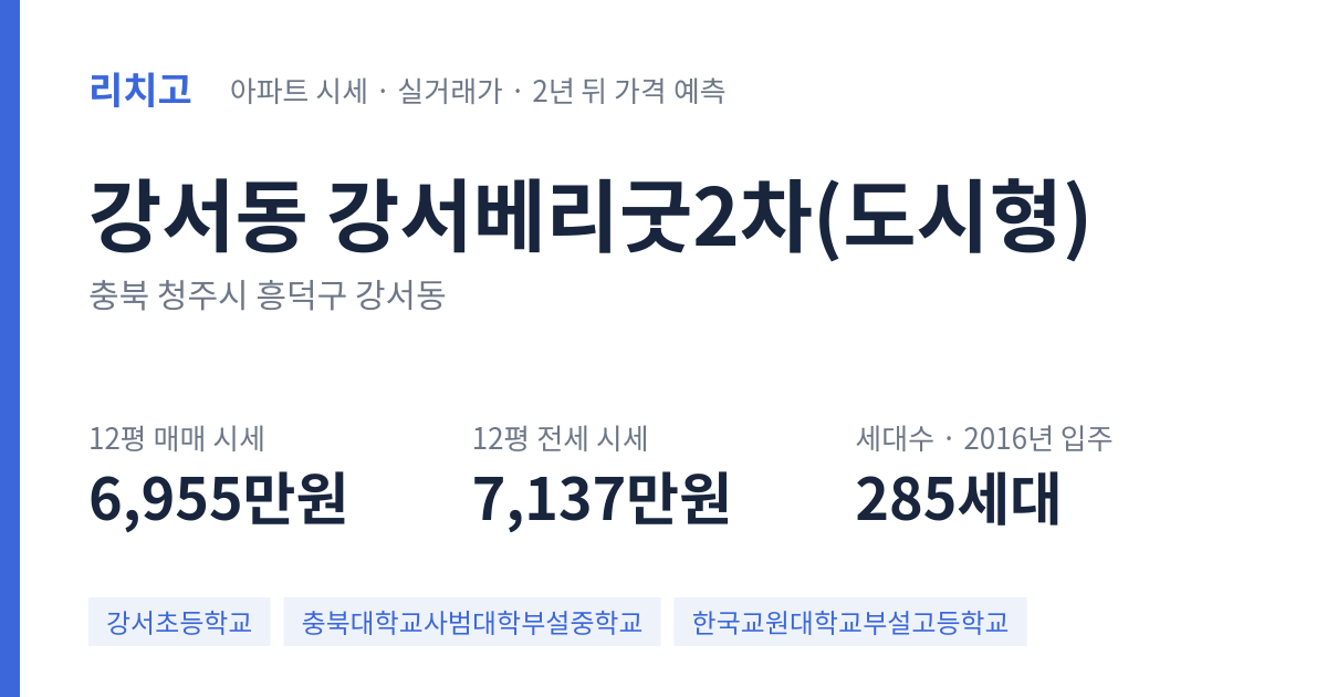 강서베리굿2차(도시형) 아파트 요약 카드 — 대표 평형 매매·전세 시세, 세대수, 입주 연도