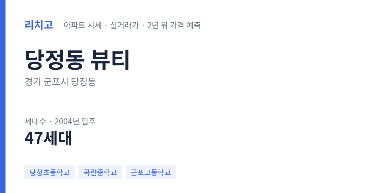 뷰티 아파트 요약 카드 — 대표 평형 매매·전세 시세, 세대수, 입주 연도