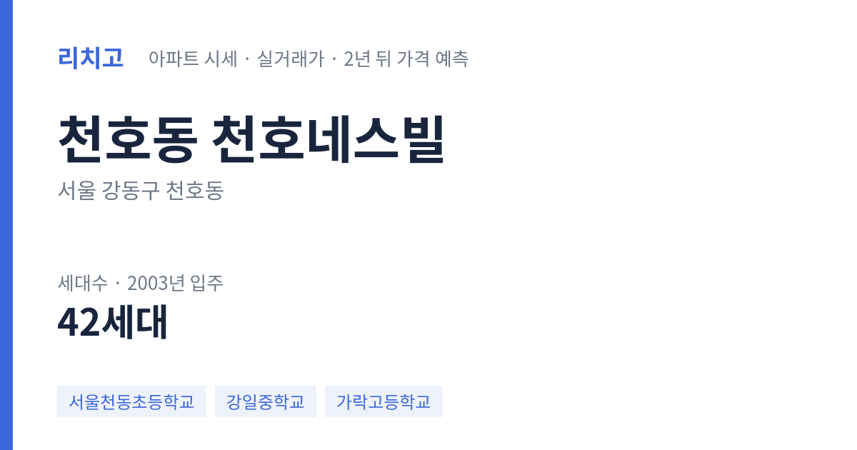 천호네스빌 아파트 요약 카드 — 대표 평형 매매·전세 시세, 세대수, 입주 연도