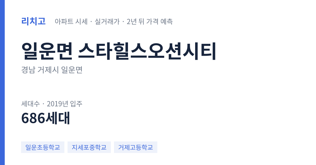 스타힐스오션시티 아파트 요약 카드 — 대표 평형 매매·전세 시세, 세대수, 입주 연도