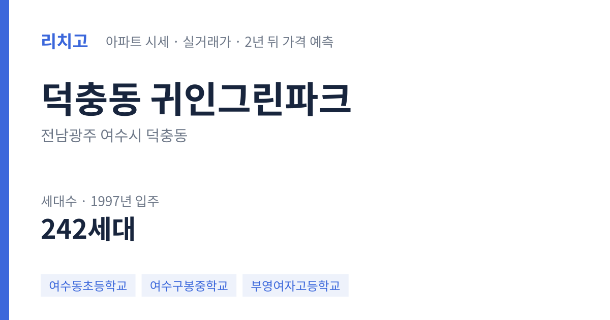 귀인그린파크 아파트 요약 카드 — 대표 평형 매매·전세 시세, 세대수, 입주 연도