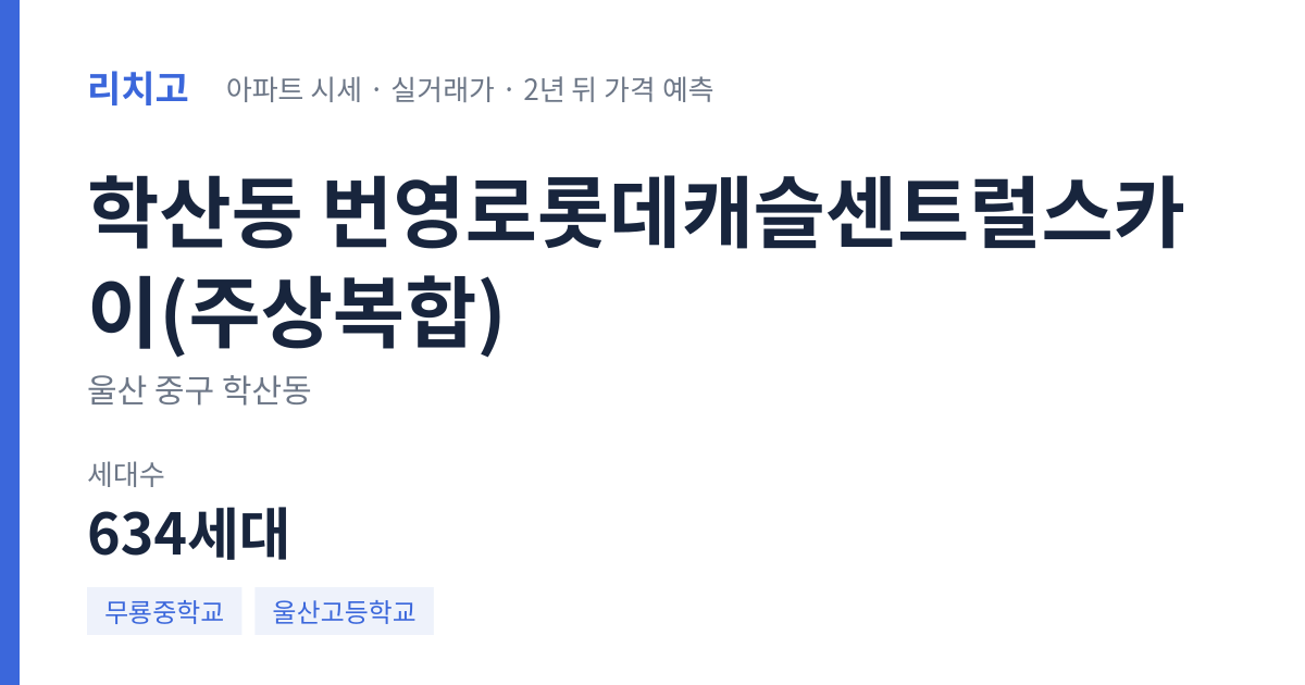 번영로롯데캐슬센트럴스카이(주상복합) 아파트 요약 카드 — 대표 평형 매매·전세 시세, 세대수, 입주 연도
