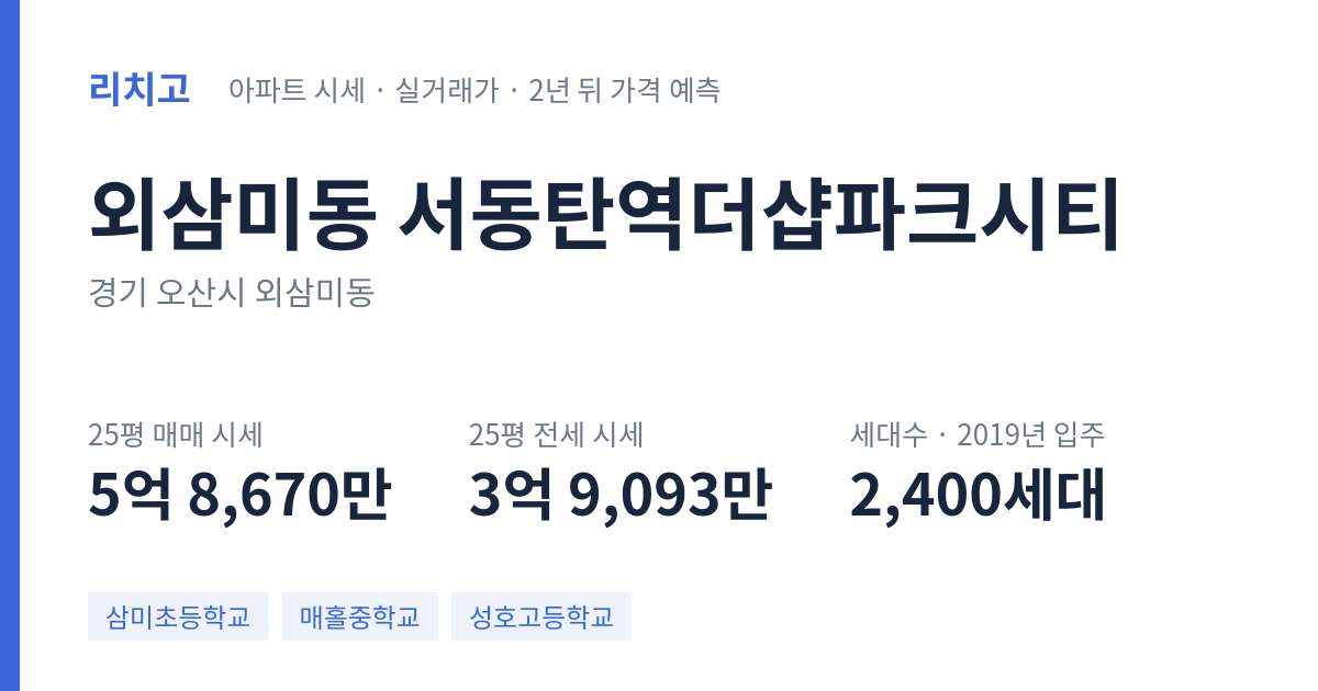서동탄역더샵파크시티 아파트 요약 카드 — 대표 평형 매매·전세 시세, 세대수, 입주 연도