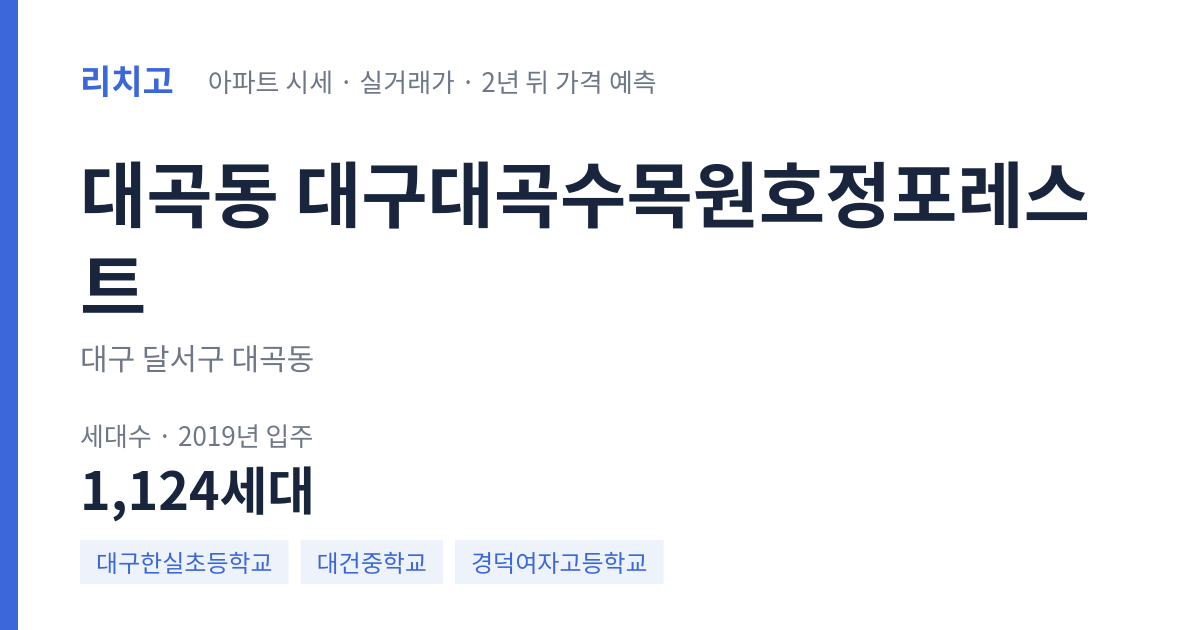 대구대곡수목원호정포레스트 아파트 요약 카드 — 대표 평형 매매·전세 시세, 세대수, 입주 연도