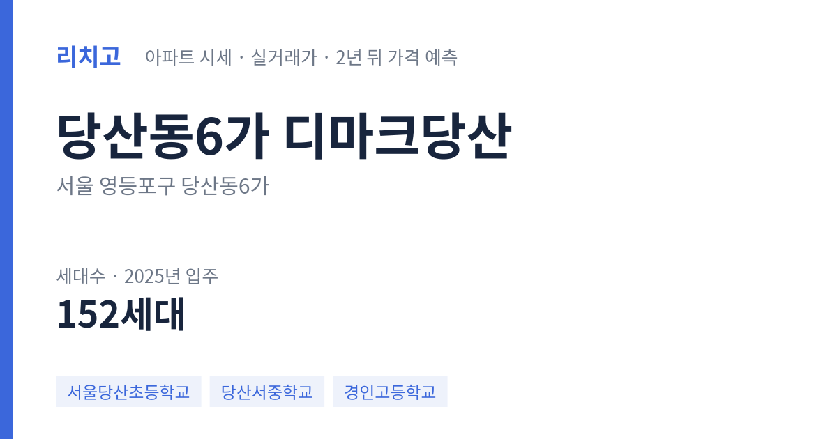 디마크당산 아파트 요약 카드 — 대표 평형 매매·전세 시세, 세대수, 입주 연도