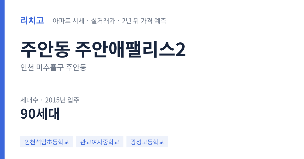 주안애팰리스2 아파트 요약 카드 — 대표 평형 매매·전세 시세, 세대수, 입주 연도