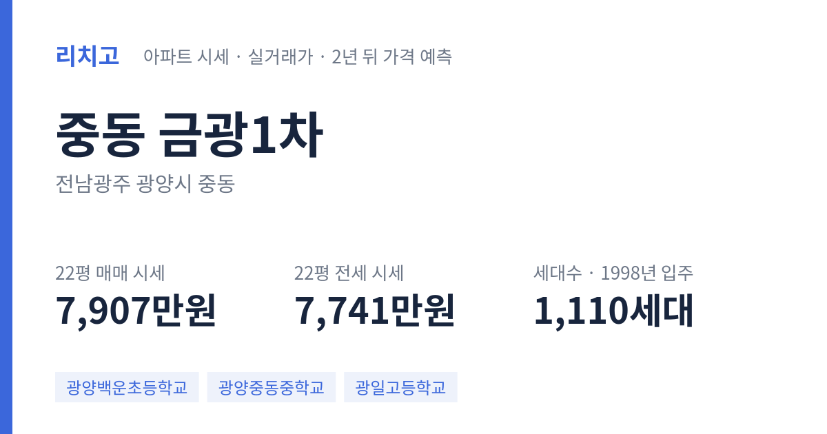 금광1차 아파트 요약 카드 — 대표 평형 매매·전세 시세, 세대수, 입주 연도