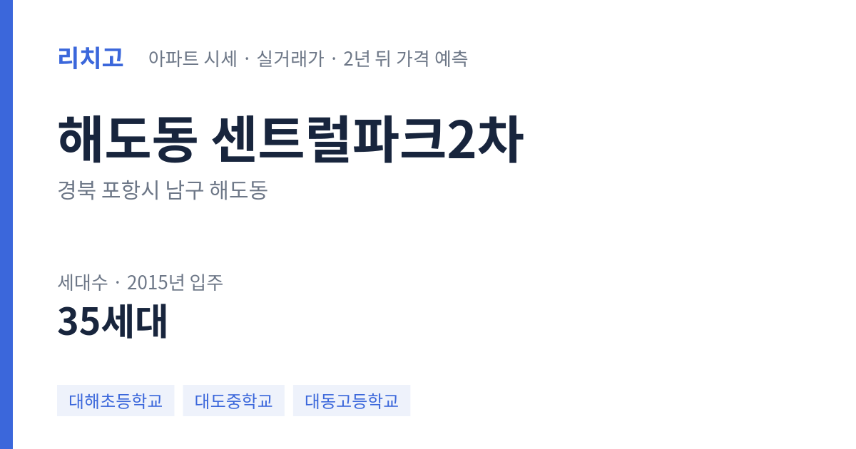 센트럴파크2차 아파트 요약 카드 — 대표 평형 매매·전세 시세, 세대수, 입주 연도