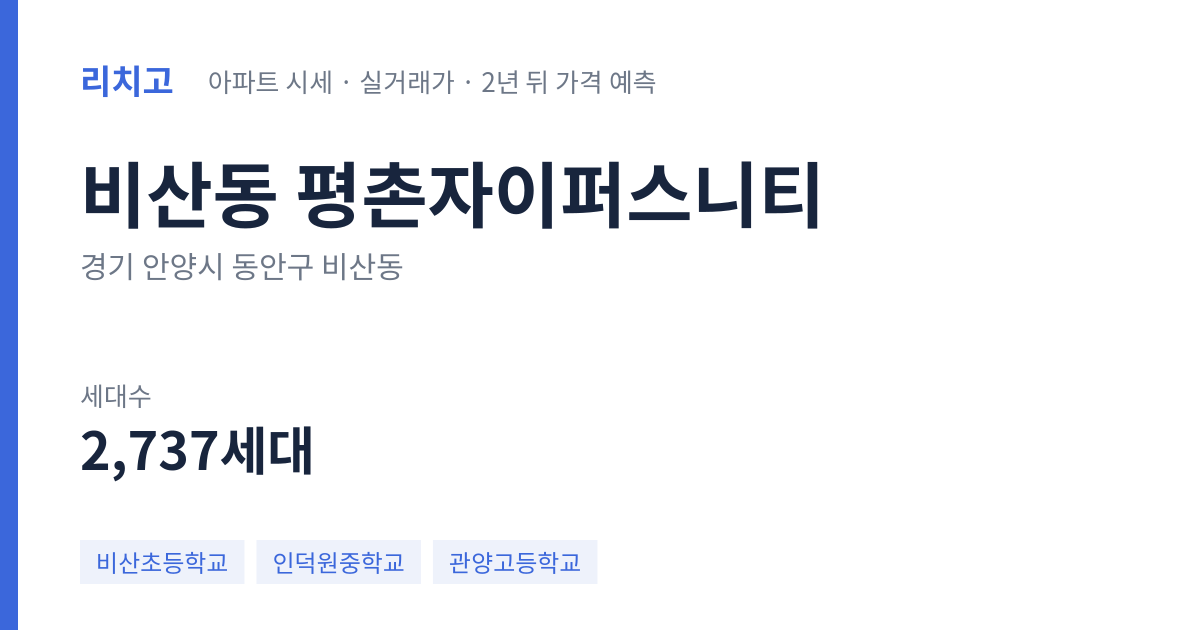 평촌자이퍼스니티 아파트 요약 카드 — 대표 평형 매매·전세 시세, 세대수, 입주 연도
