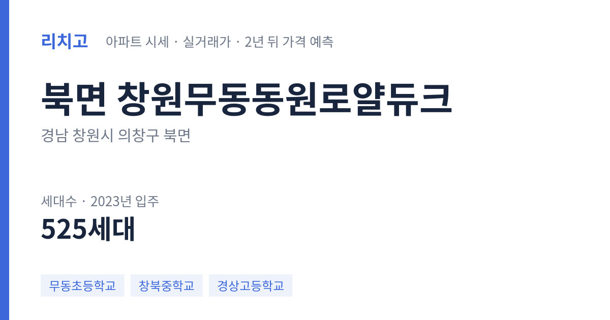 창원무동동원로얄듀크 아파트 요약 카드 — 대표 평형 매매·전세 시세, 세대수, 입주 연도