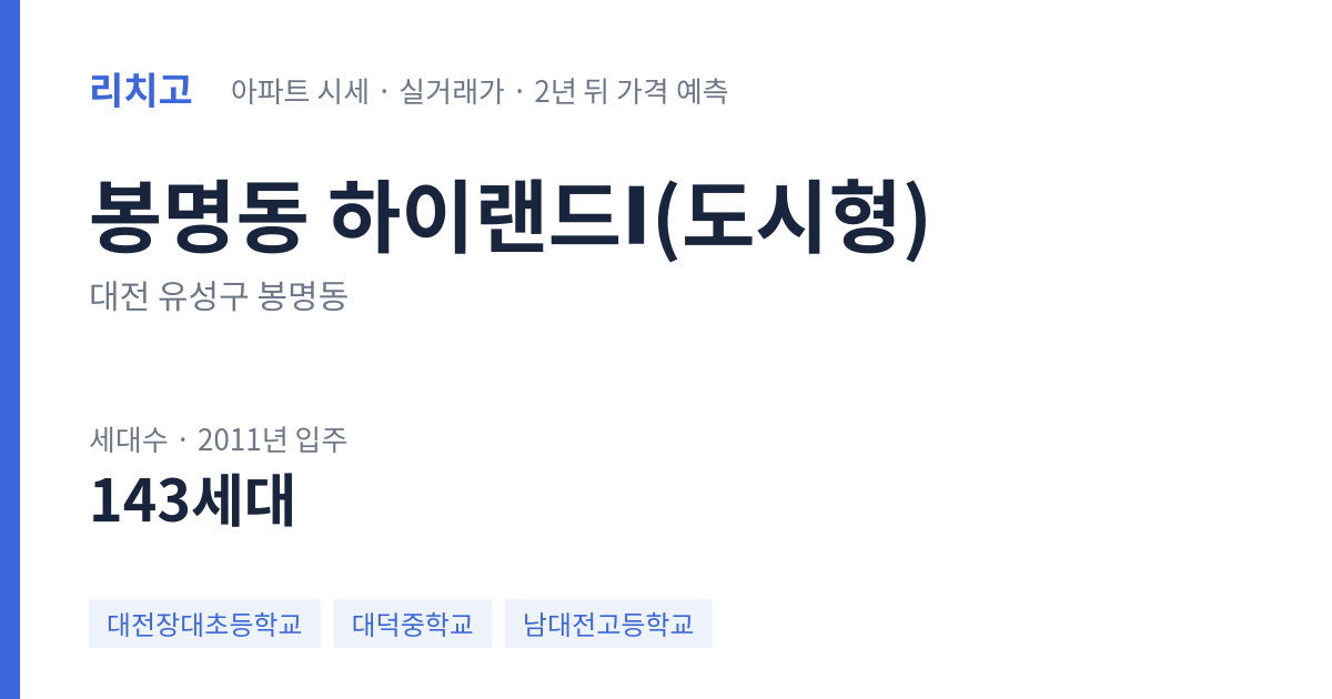 하이랜드Ⅰ(도시형) 아파트 요약 카드 — 대표 평형 매매·전세 시세, 세대수, 입주 연도
