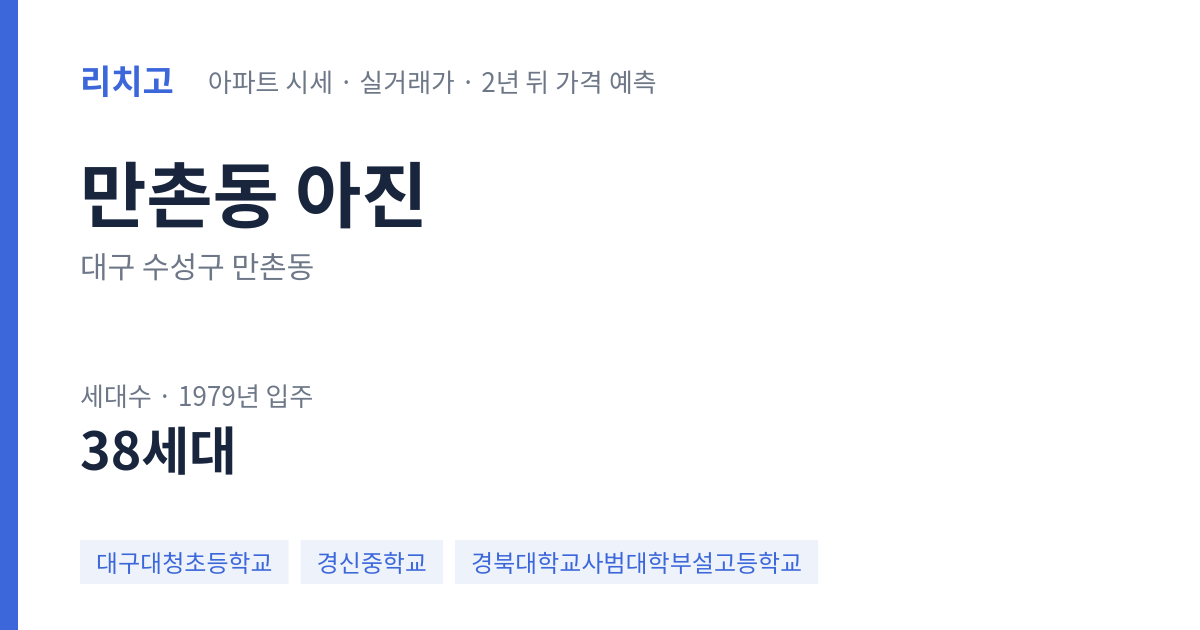 아진 아파트 요약 카드 — 대표 평형 매매·전세 시세, 세대수, 입주 연도