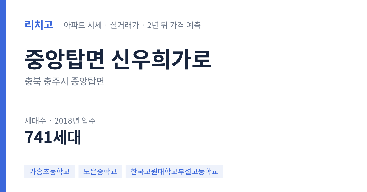신우희가로 아파트 요약 카드 — 대표 평형 매매·전세 시세, 세대수, 입주 연도