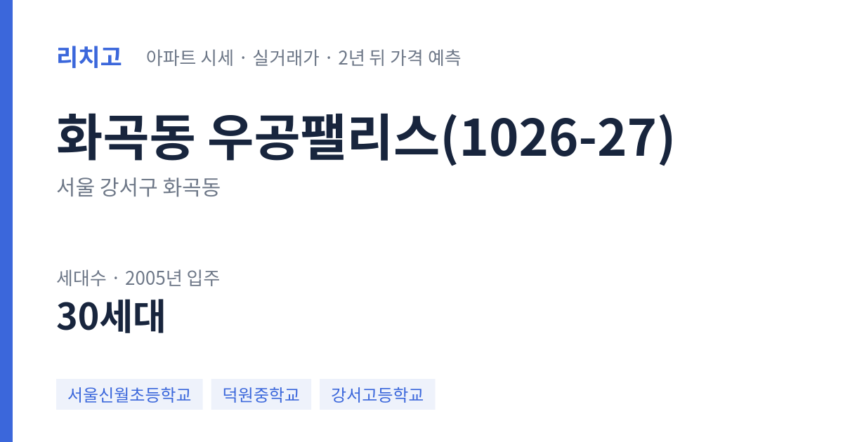 우공팰리스(1026-27) 아파트 요약 카드 — 대표 평형 매매·전세 시세, 세대수, 입주 연도