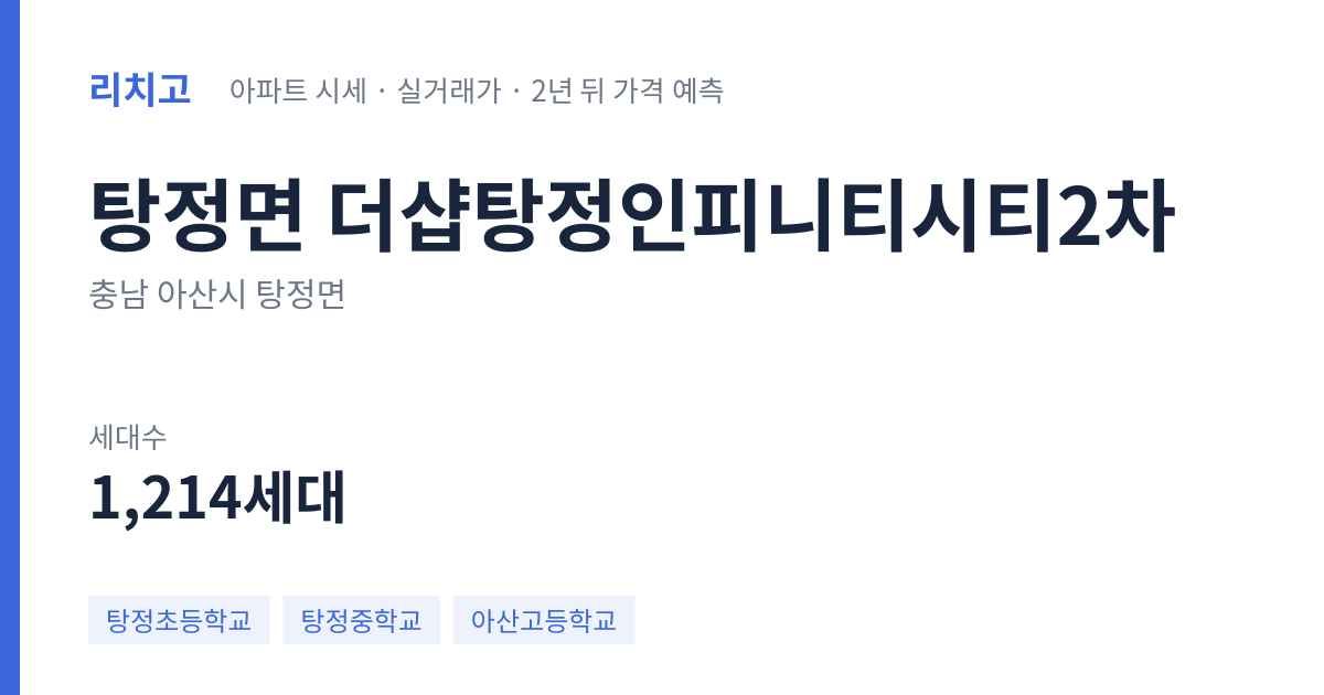 더샵탕정인피니티시티2차 아파트 요약 카드 — 대표 평형 매매·전세 시세, 세대수, 입주 연도