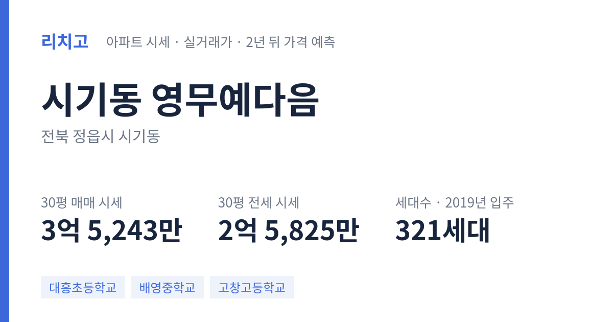 영무예다음 아파트 요약 카드 — 대표 평형 매매·전세 시세, 세대수, 입주 연도