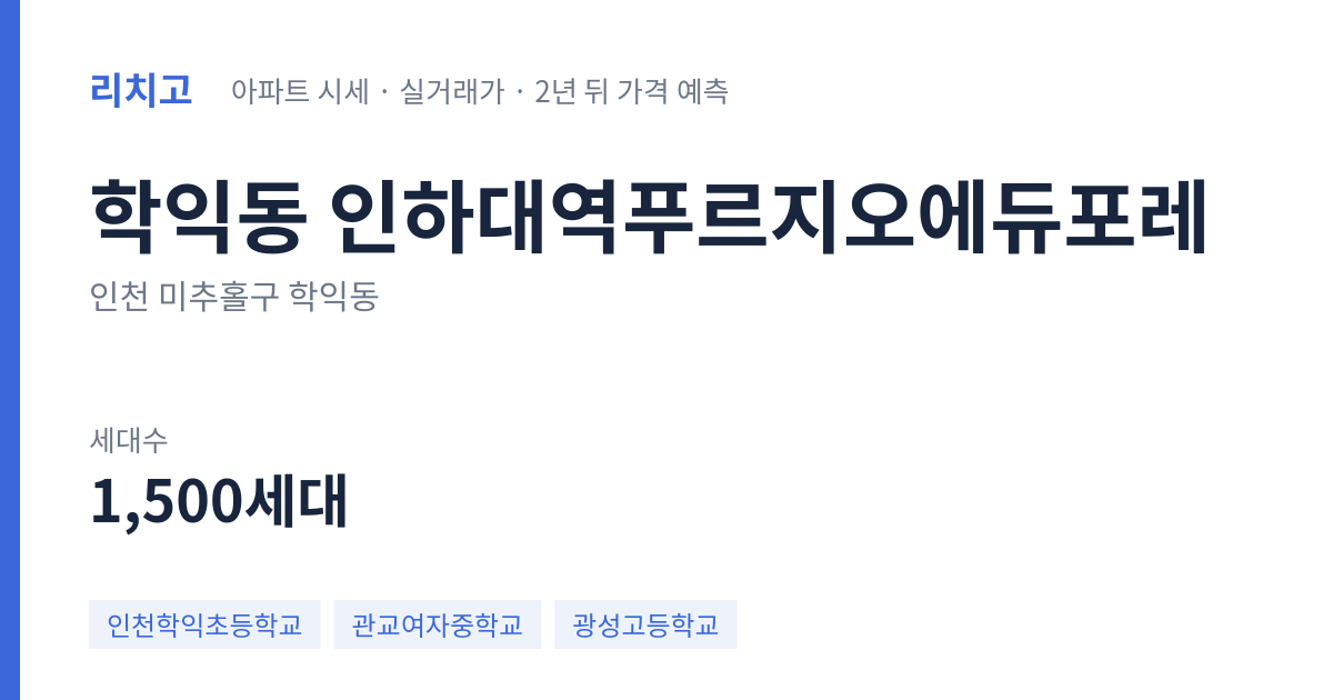 인하대역푸르지오에듀포레 아파트 요약 카드 — 대표 평형 매매·전세 시세, 세대수, 입주 연도