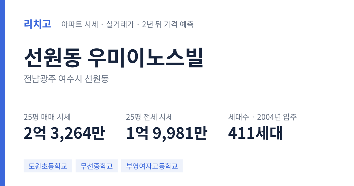 우미이노스빌 아파트 요약 카드 — 대표 평형 매매·전세 시세, 세대수, 입주 연도